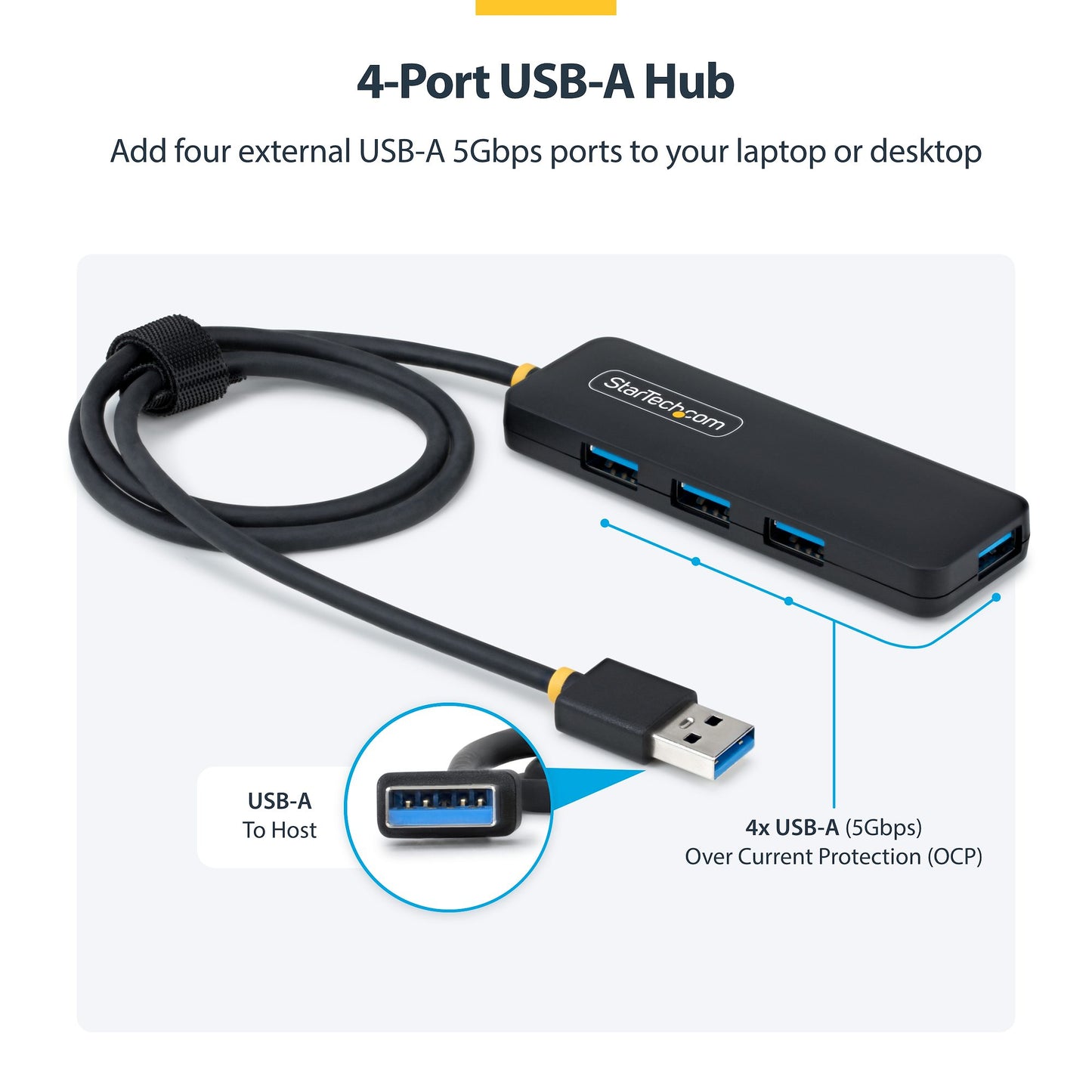 StarTech.com 4-Port USB-A Hub, 5Gbps, Bus Powered, USB-A to 4x USB-A Mini Hub, Extra