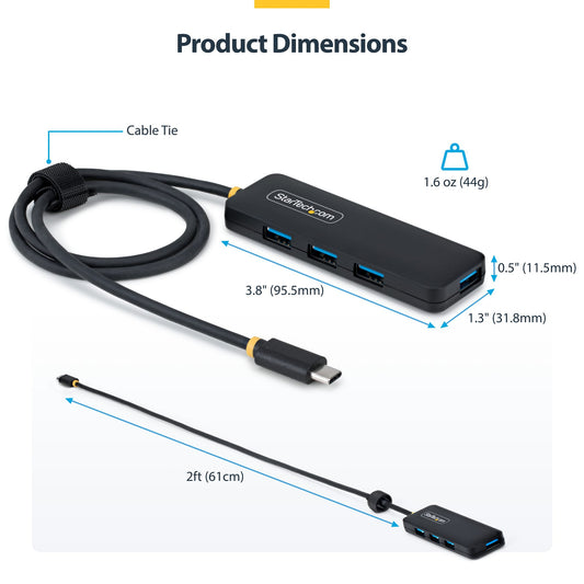 StarTech.com 4-Port USB-C Hub, 5Gbps, Bus Powered, USB-C to 4x USB-A Mini Hub, Extra
