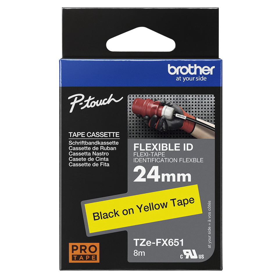 Brother TZE-FX651 DirectLabel black on yellow Laminat 24mm x 8m for Brother P-Touch Labels