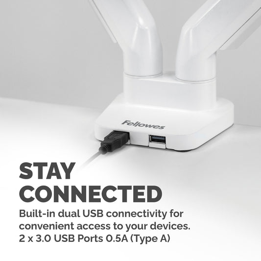 Fellowes Platinum Series Dual Monitor Arm - Monitor Mount for Two 8KG 40 Inch (White)