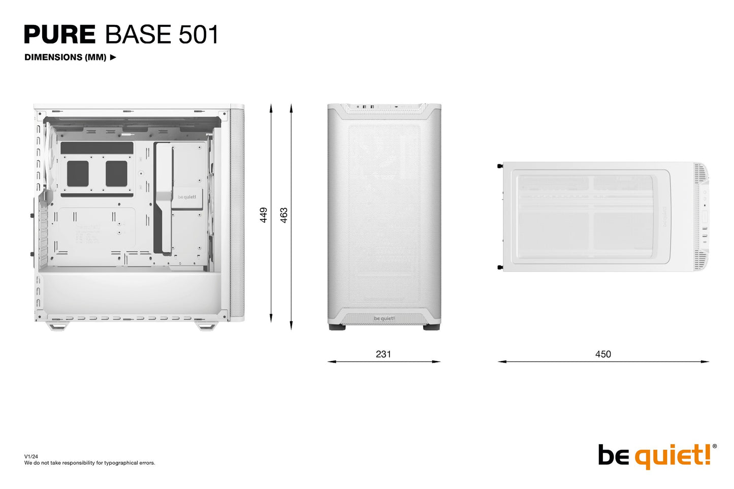 be quiet! PURE BASE 501 Airflow Window White Midi Tower PC Case
