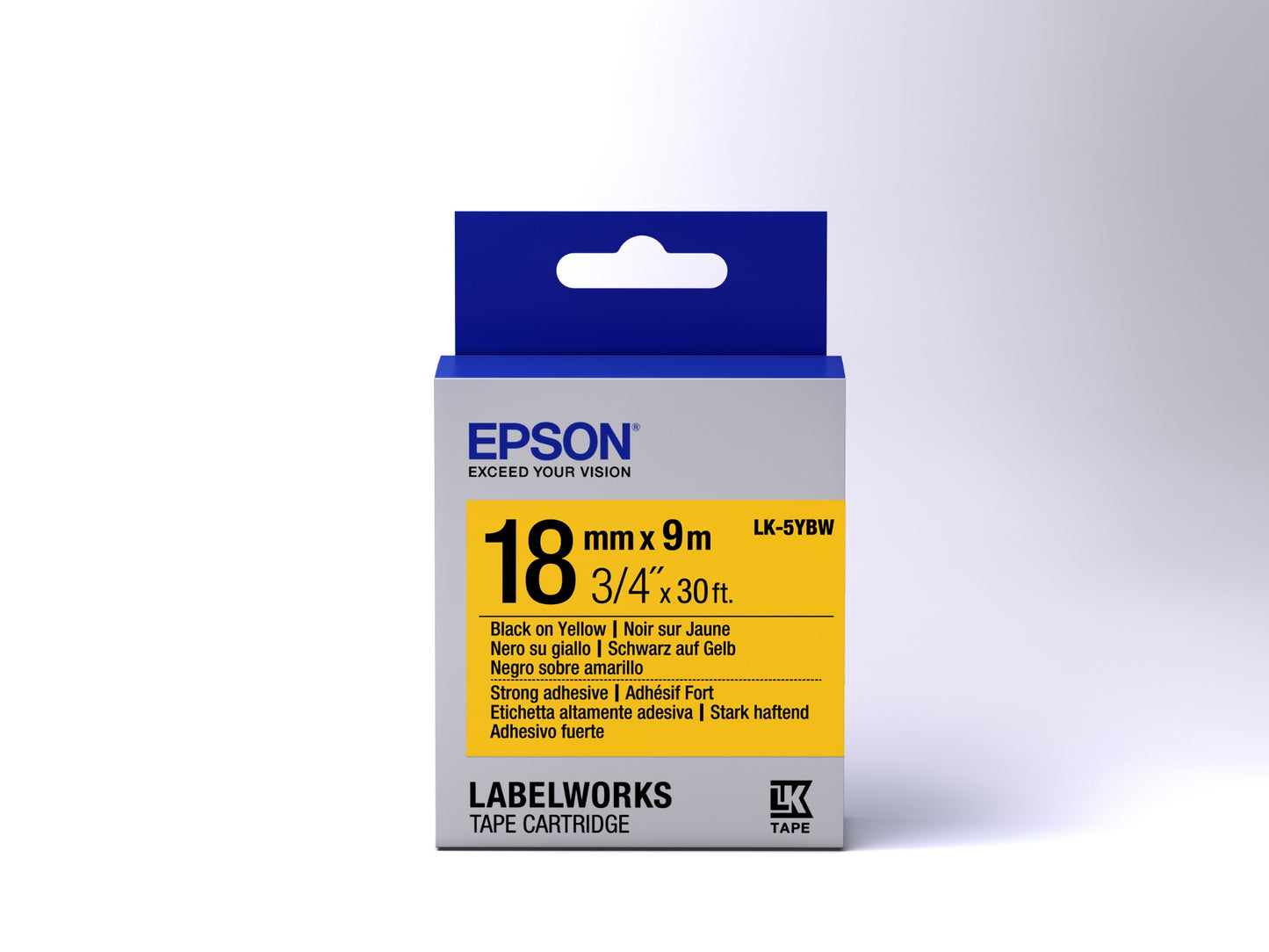 Epson C53S655010/LK-5YBW Ribbon black on yellow extra adhesive 18mm x 9m for Epson Labels