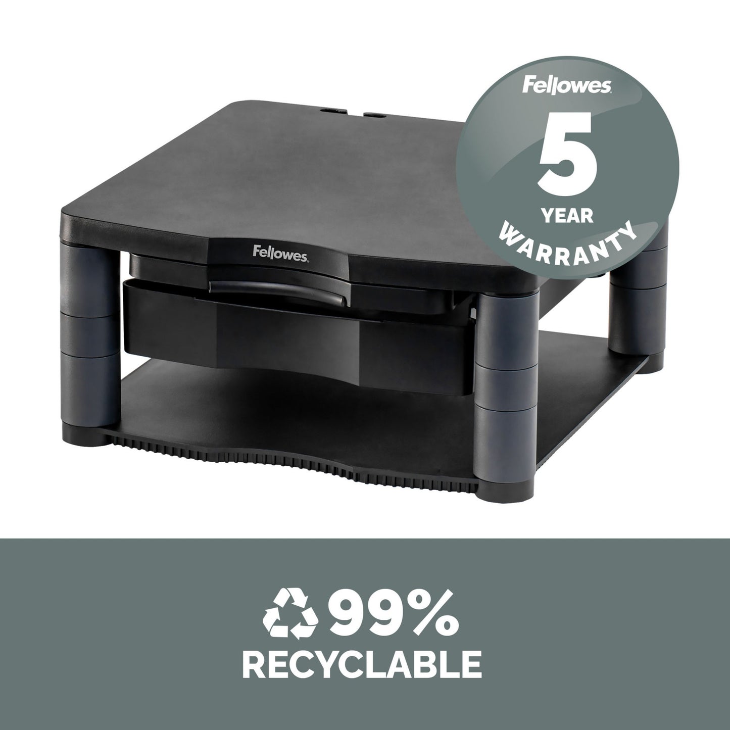 Fellowes Computer Monitor Stand with 3 Height Adjustments - Premium Monitor Riser Mount (9169501)