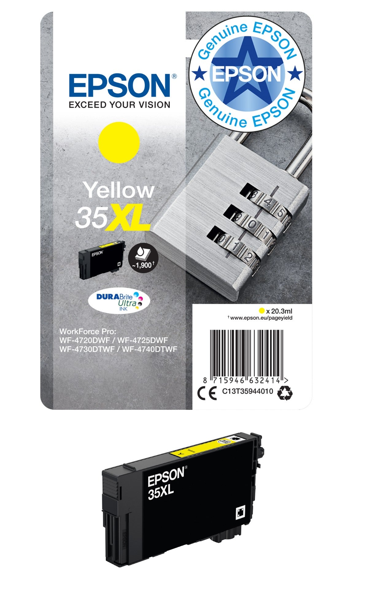 Epson C13T35944010/35XL Yellow Ink Cartridge (1.9K pages, Epson WF-4720)