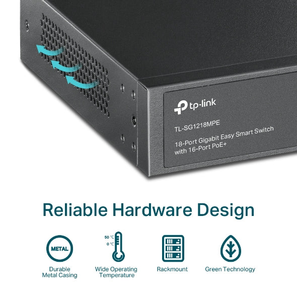TP-LINK 18-Port Gigabit Easy Smart PoE Switch with 16-Port PoE+