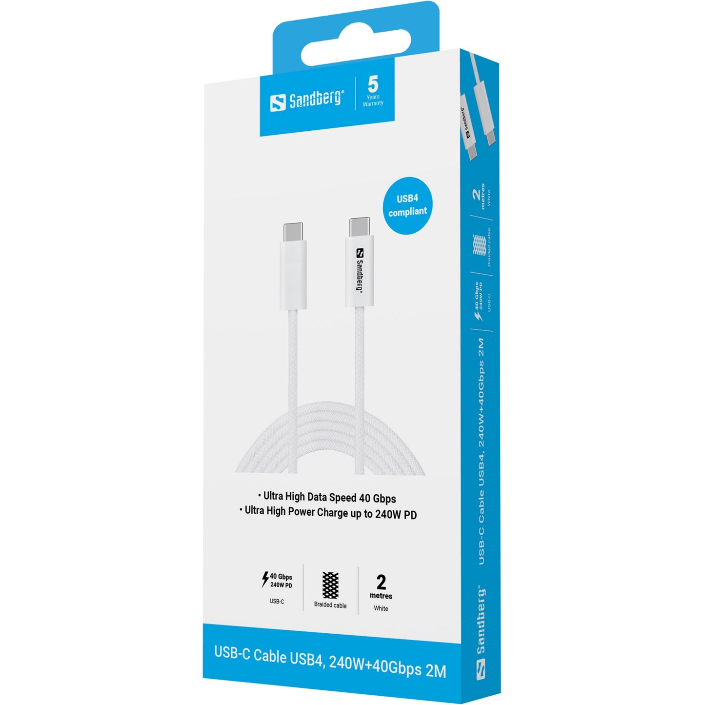 Sandberg USB-CC USB4 240W+40Gbps, 2M Cable