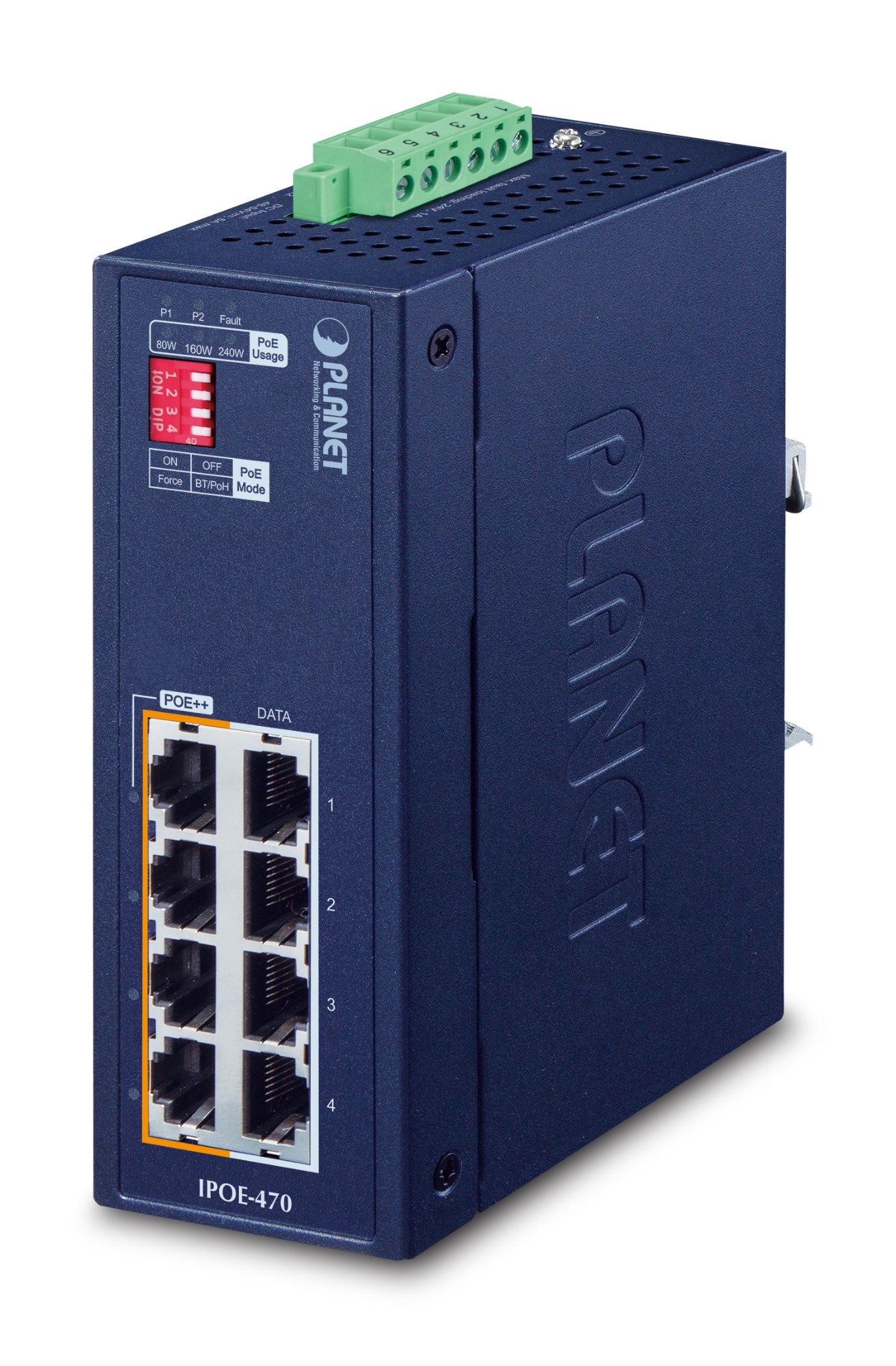 Planet IP30 Industrial 4-port Gigabit Ethernet (10/100/1000) Power over Ethernet (PoE) Blue Networking