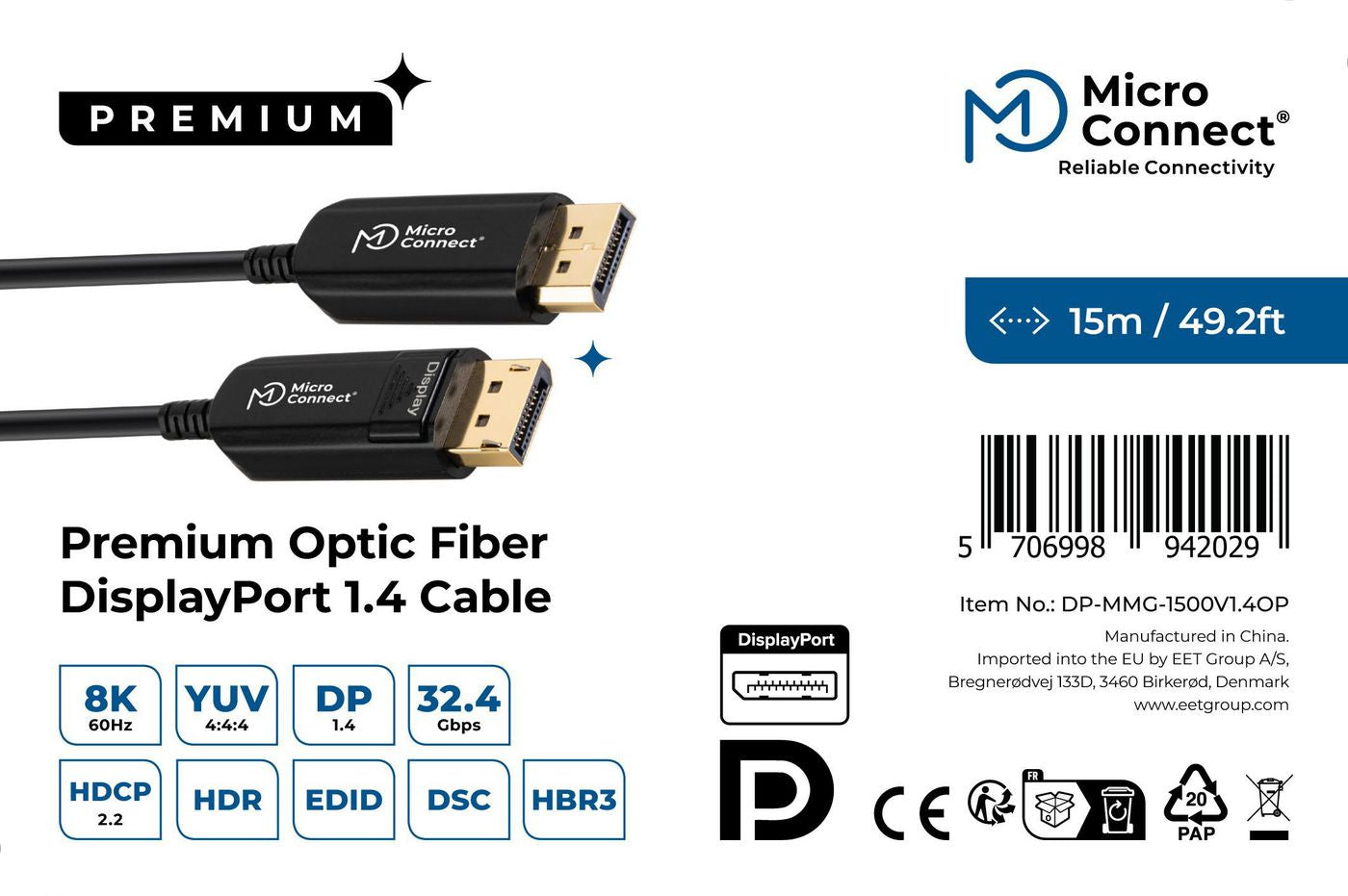 Microconnect DP-MMG-1500V1.4OP DisplayPort cable 15 m Black