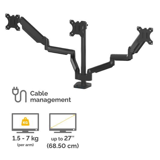 Fellowes Platinum Series Triple Monitor Arm - Monitor Mount for Three 7KG 27 Inch