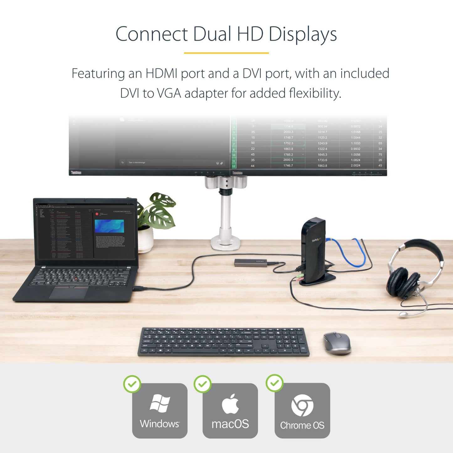 StarTech.com Monitor DVI Ports~Dual USB Docking Station