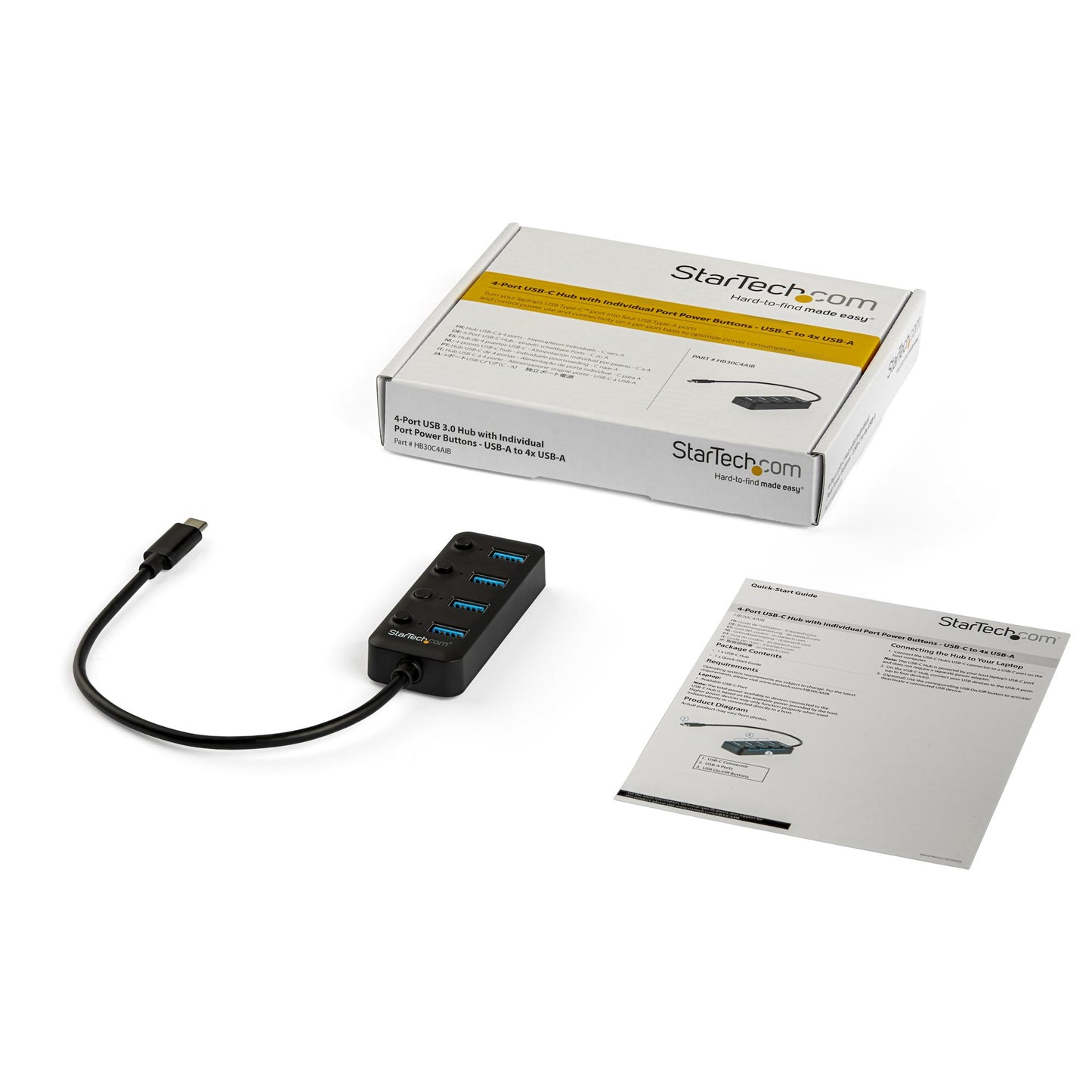 StarTech.com 4 Port Bus Powered USB C Hub with Individual On/Off Switches, USB 3.0