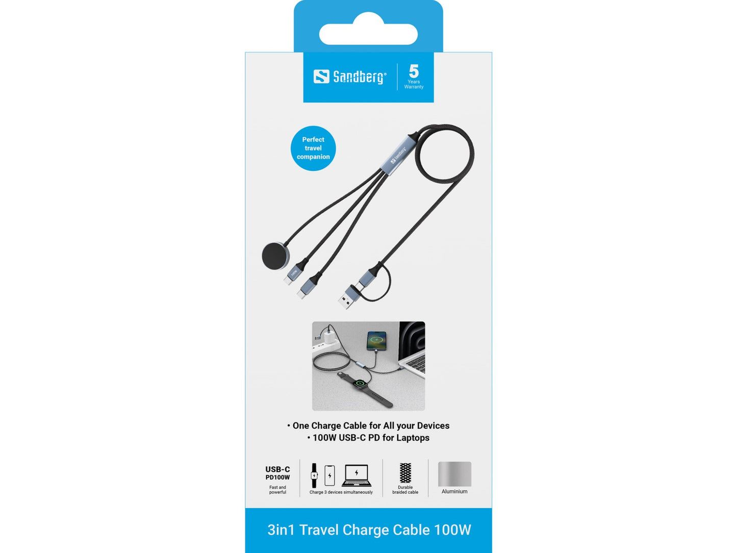 Sandberg 3in1 Travel Charge Cable 100W