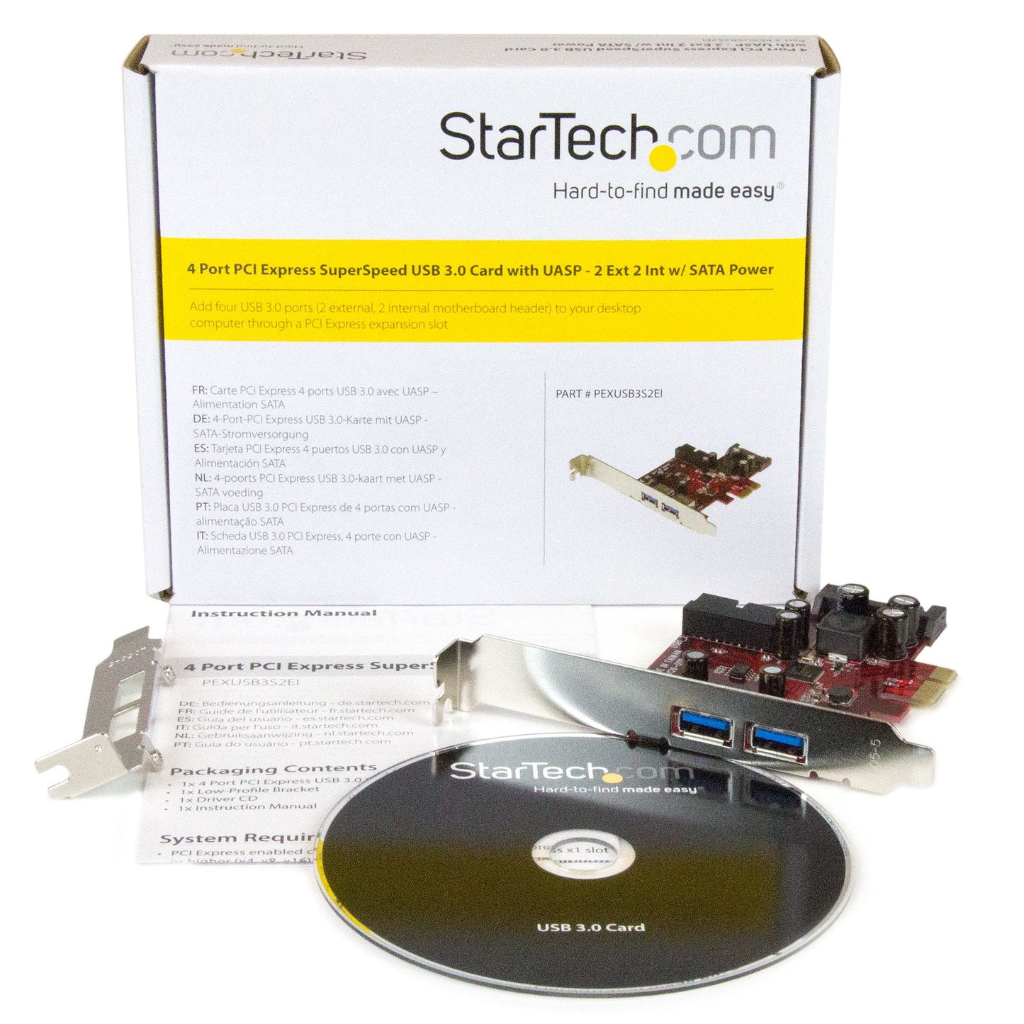 StarTech.com 4 Port PCI Express USB 3.0 Card - 5Gbps - 2 External & 2 Internal Hub