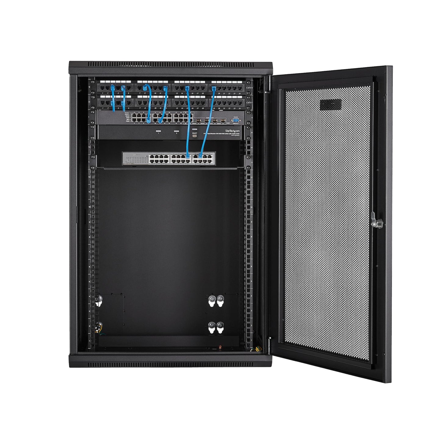 StarTech.com 4-Post 18U Wall Mount Network Cabinet with 1U Shelf, 19" Hinged Rack