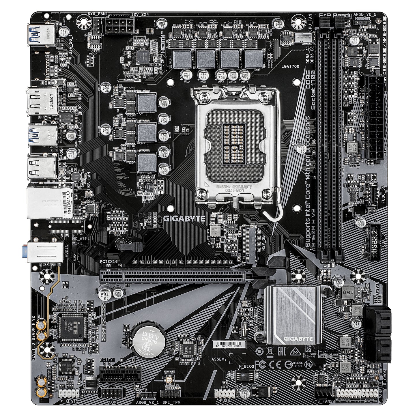 Gigabyte B760M H V2 Motherboard - Supports Intel Core 14th Gen CPUs, 5+1+1 Phases