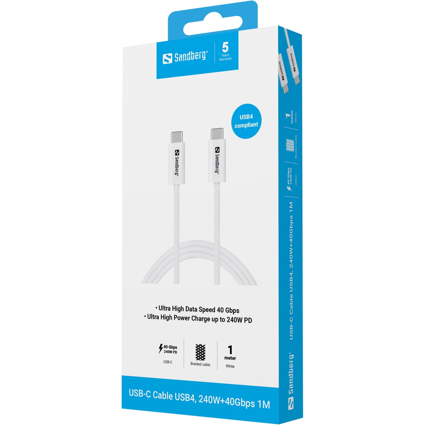 Sandberg USB-CC USB4 240W+40Gbps, 1M Cable
