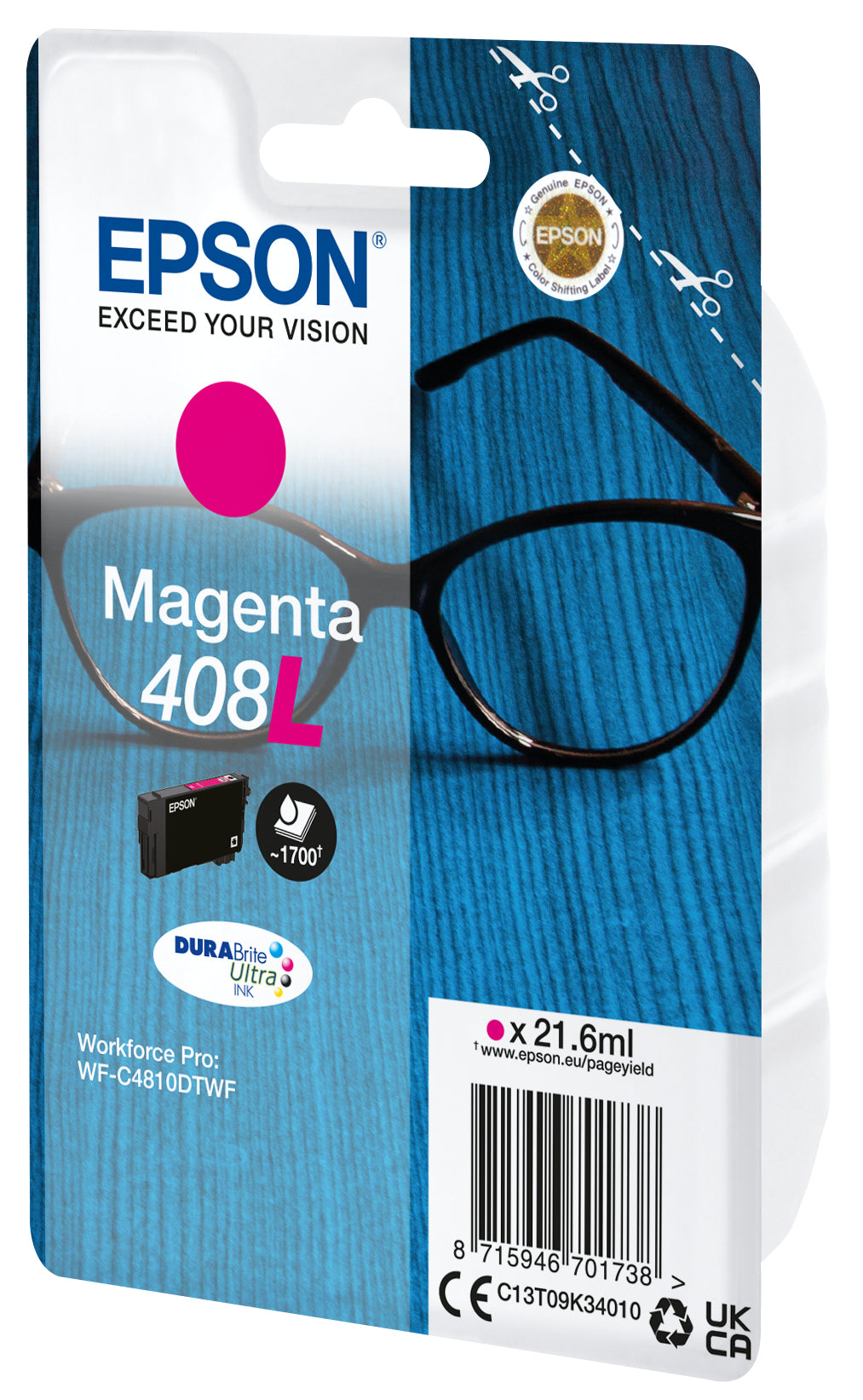 Epson C13T09K34010/408L Magenta Ink Cartridge (1.7K pages, Epson WF-C 4810)