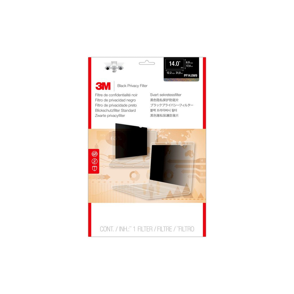 3M Black Privacy Filter for Notebooks PF14.0W Privacy Screen