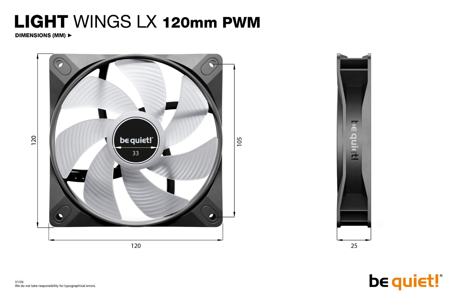 be quiet! LIGHT WINGS LX 120mm PWM Computer case Fan 12 cm Black 1 pc(s) Cooling