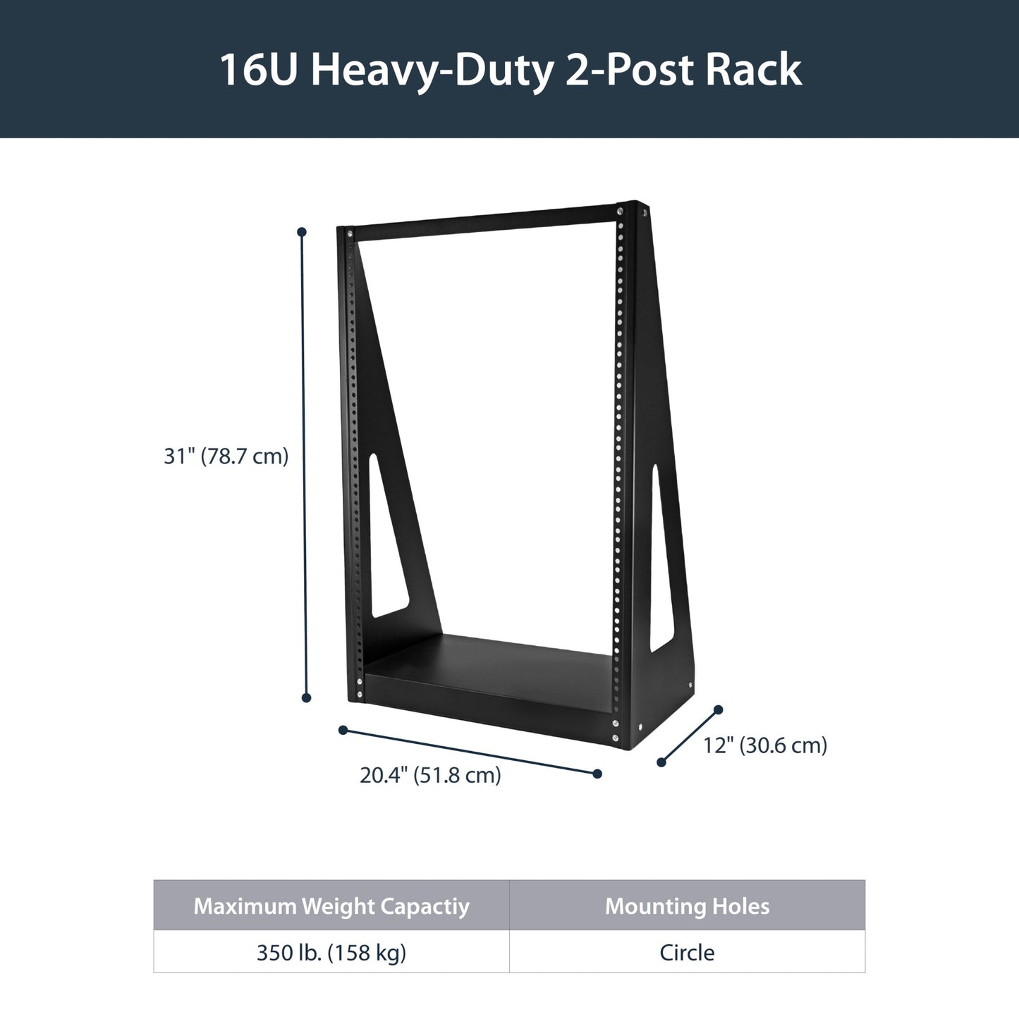 StarTech.com 16U 2-Post Open Frame Desktop Server Rack, 19in Compact Space-Saving