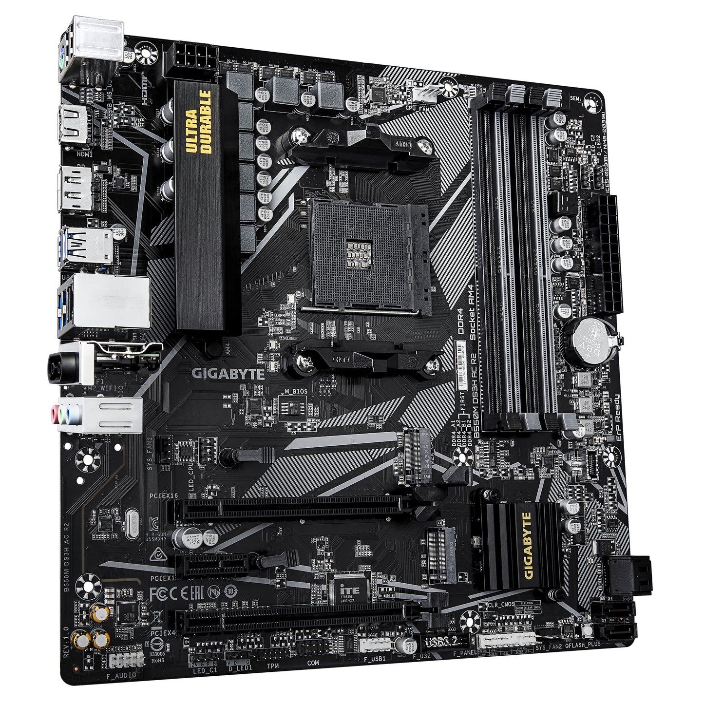 Gigabyte B550M DS3H AC R2 Motherboard - AMD Ryzen 5000 CPUs, 5+3 Phases VRM, up to