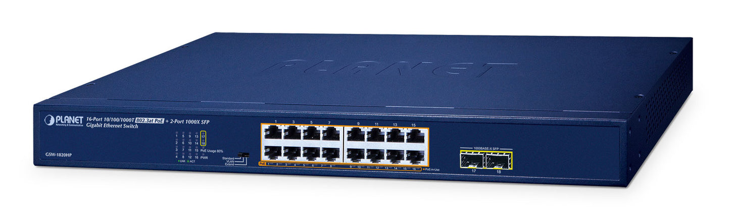 Planet 16P Sw Gb PoE+ SFP 250W Switch