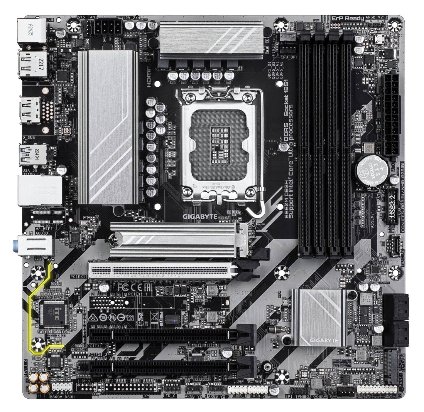 Gigabyte B860M DS3H Motherboard - Intel Core Ultra Series CPUs, 5+1+2+1 Phases VRM