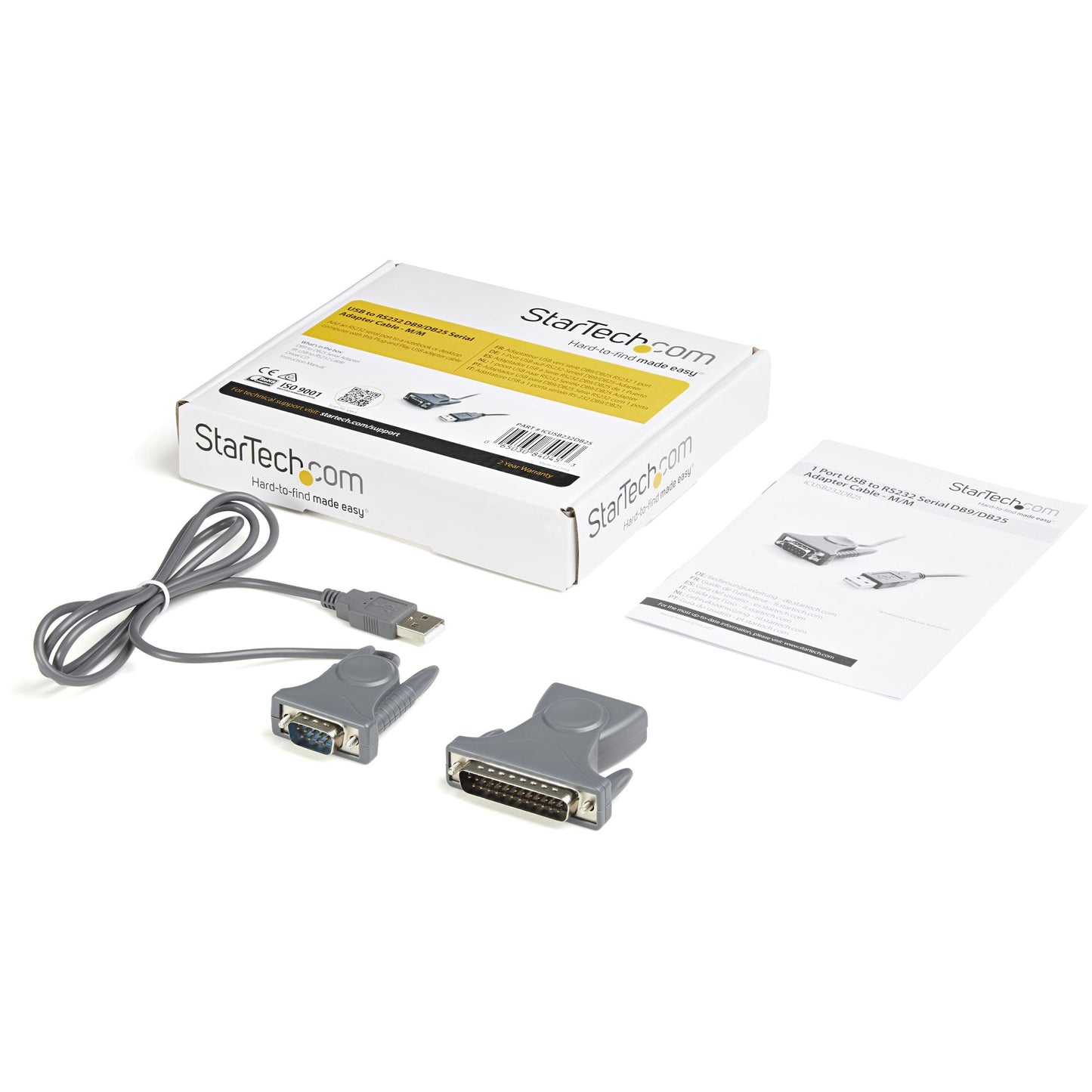 StarTech.com 3ft (91cm) 1-Port USB to Serial Cable, DB9/DB25 RS232 to USB Converter