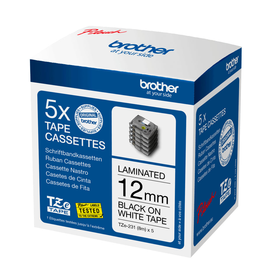 Brother TZE-231M5 DirectLabel black on white Laminat 12mm x 8m Pack=5 for Brother Labels