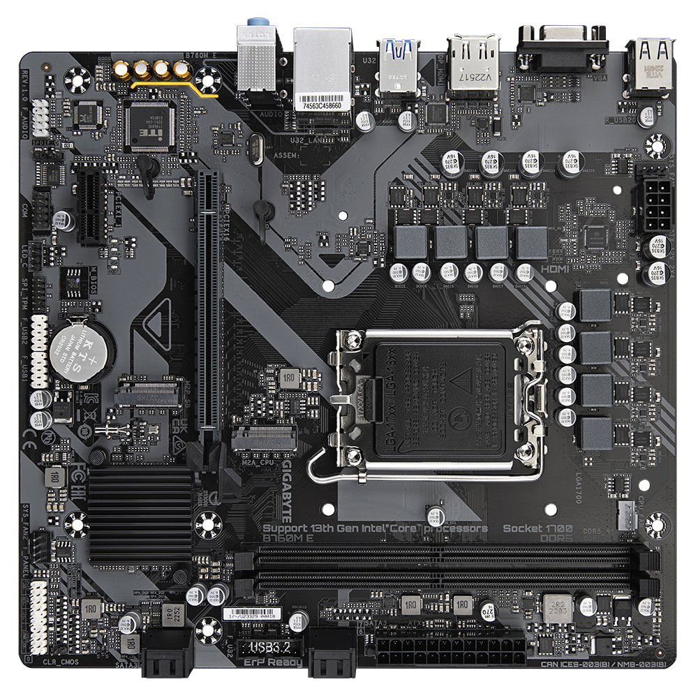 Gigabyte B760M E Motherboard - Supports 14th Gen. Intel Core CPUs, 6+1+1 phases VRM