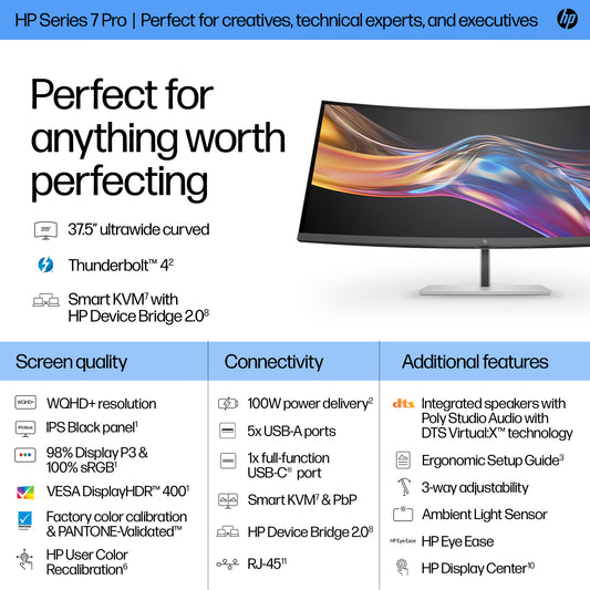 HP Series 7 Pro 37.5" 3840x1600 IPS Curved Monitor