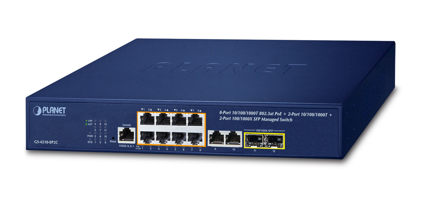 Planet IPv4/IPv6, 8-Port Switch PoE