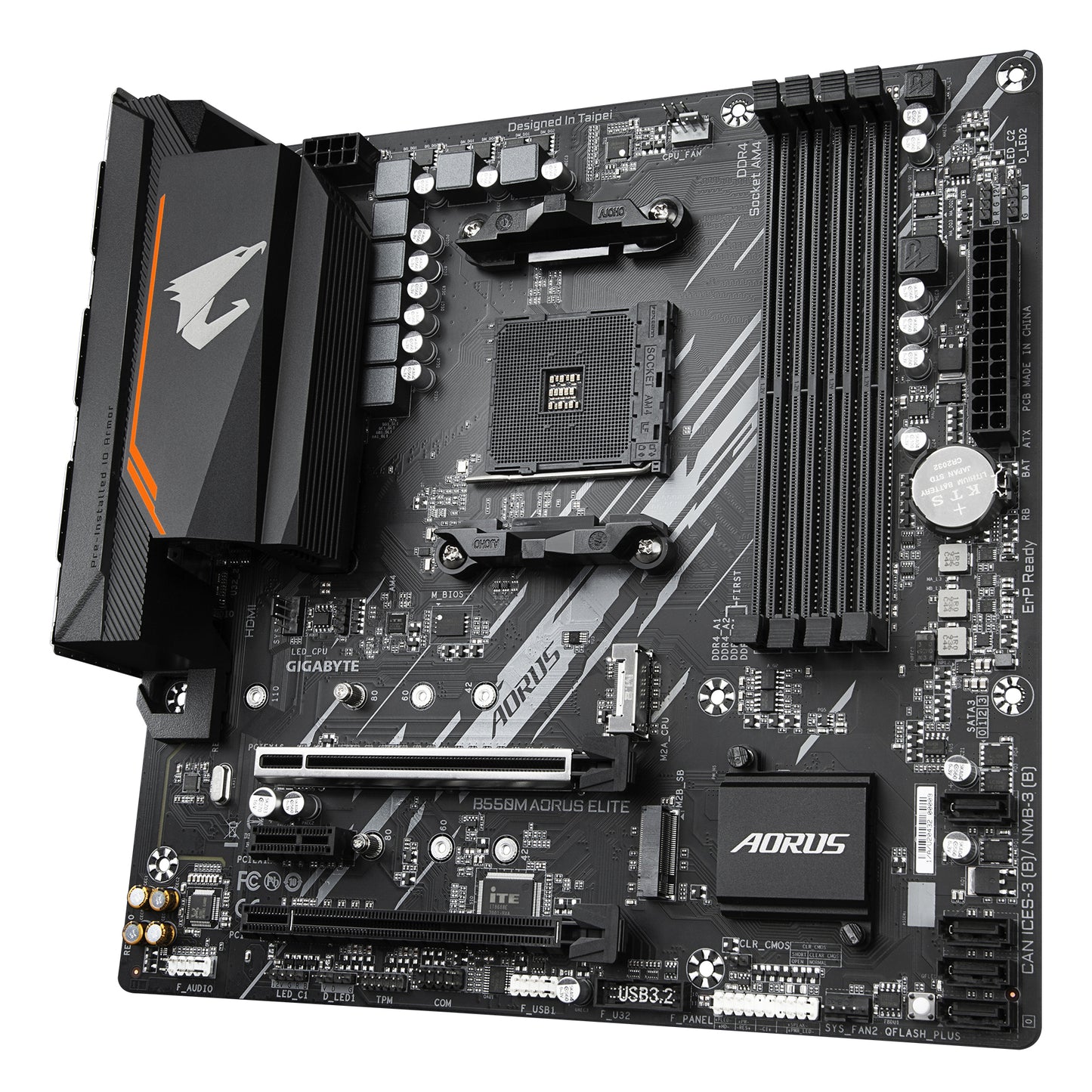 Gigabyte B550M AORUS ELITE Motherboard - AMD Ryzen 5000 CPUs, 5+3 Phases VRM, up to
