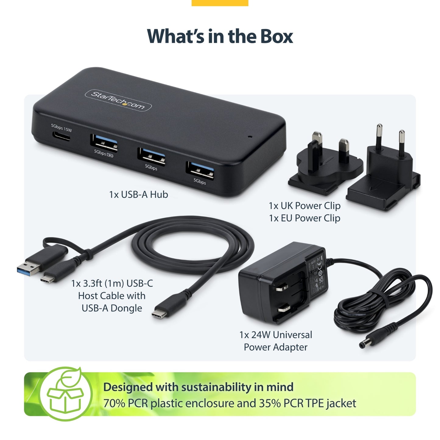 StarTech.com 4-Port USB-C and USB-A Hub, 5Gbps, Self-Powered, 2-in-1 USB-C and USB-A