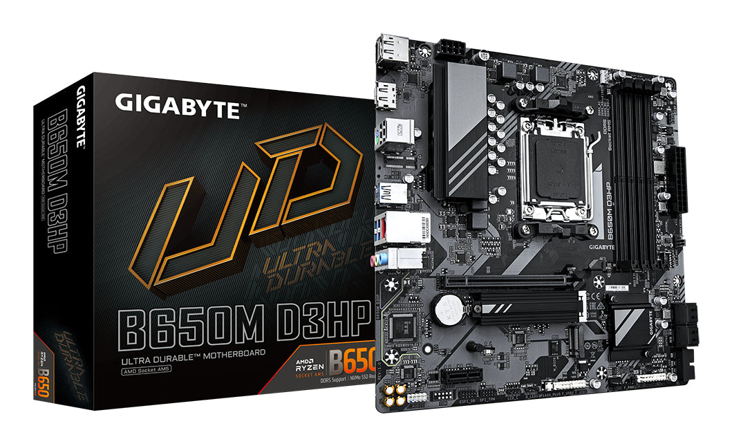 Gigabyte B650M D3HP Motherboard - AMD Ryzen 9000 Series CPUs, 5+2+2 Phases VRM, up
