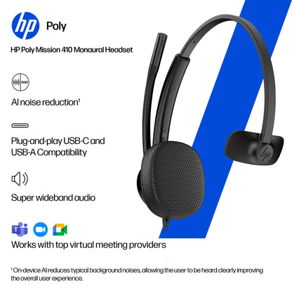 HP Poly Mission 415 Monaural USB Wired Headset Classic
