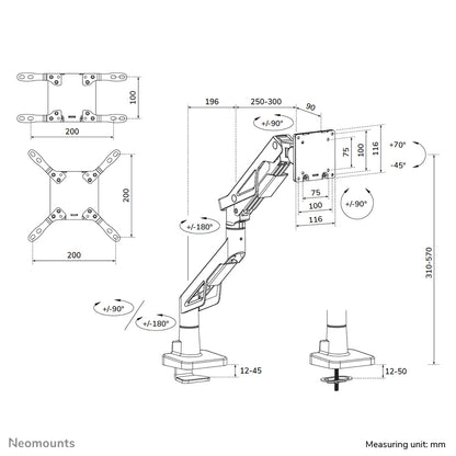 Neomounts DS70-256BL1 Gaming monitor arm 24-57" - gas spring - Topfix - 180°-stop