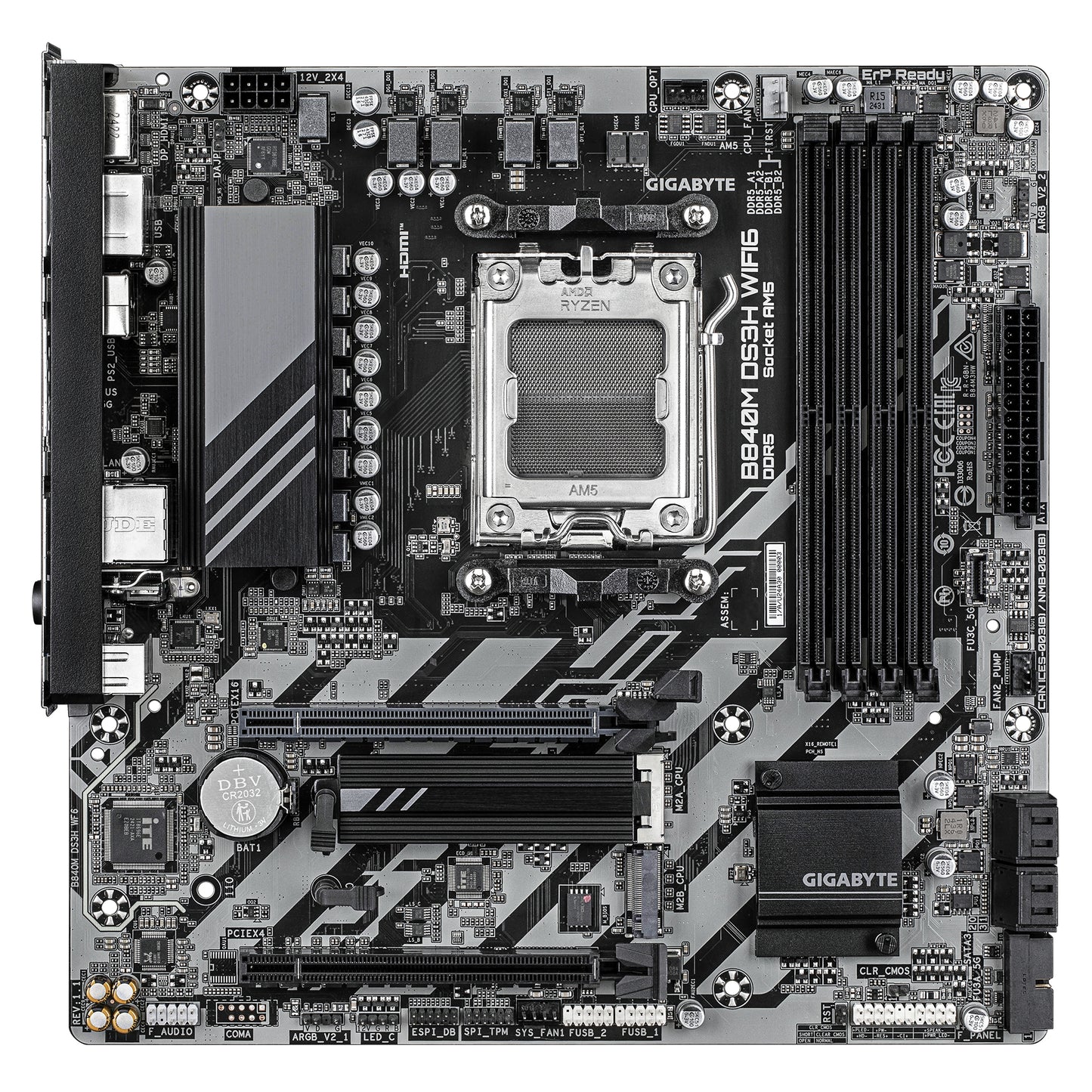Gigabyte B840M DS3H WIFI6 Motherboard - AMD Ryzen 9000 CPUs, 8+2+2 Phases VRM, up to