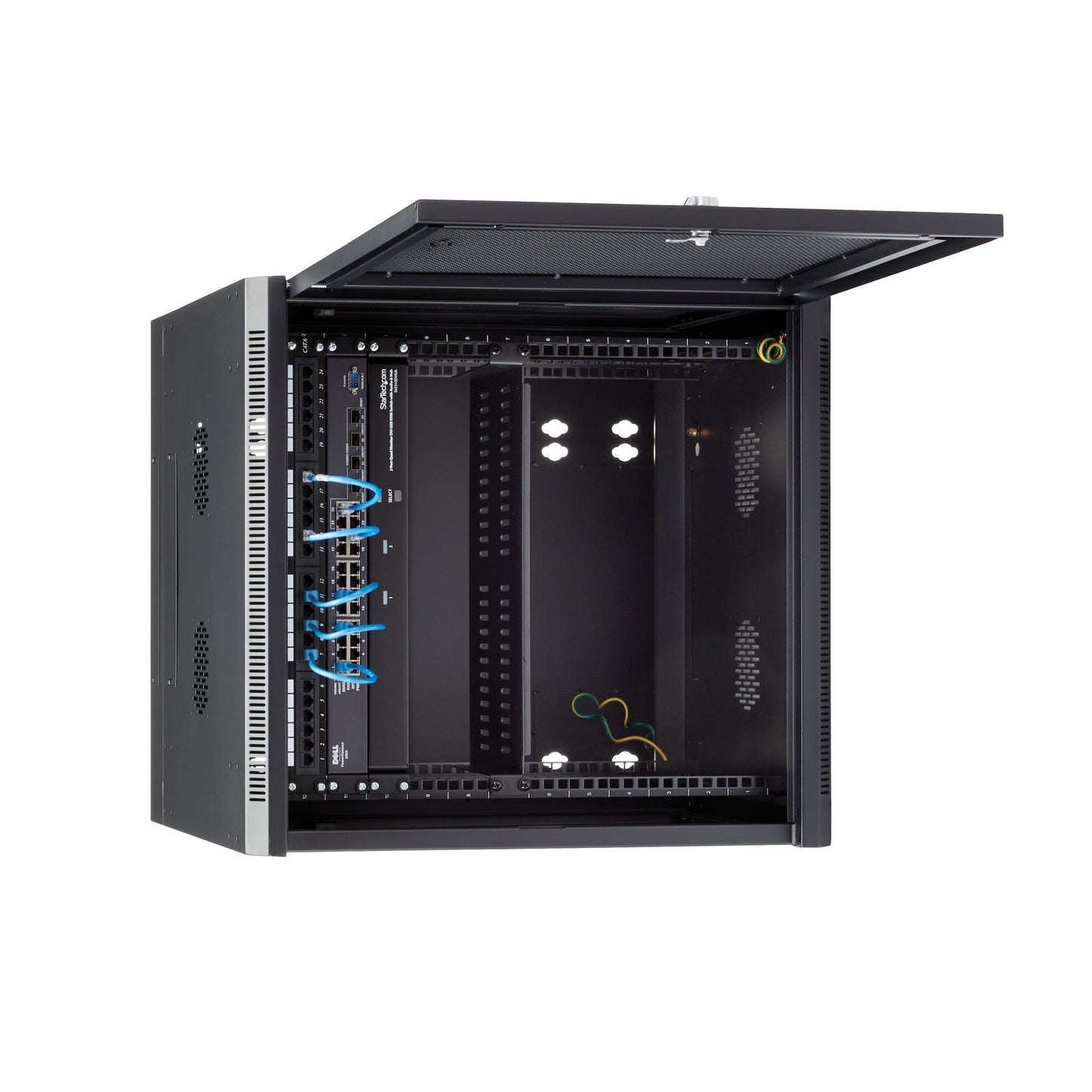 StarTech.com 4-Post 12U Wall Mount Network Cabinet with 1U Shelf, 19" Hinged Rack