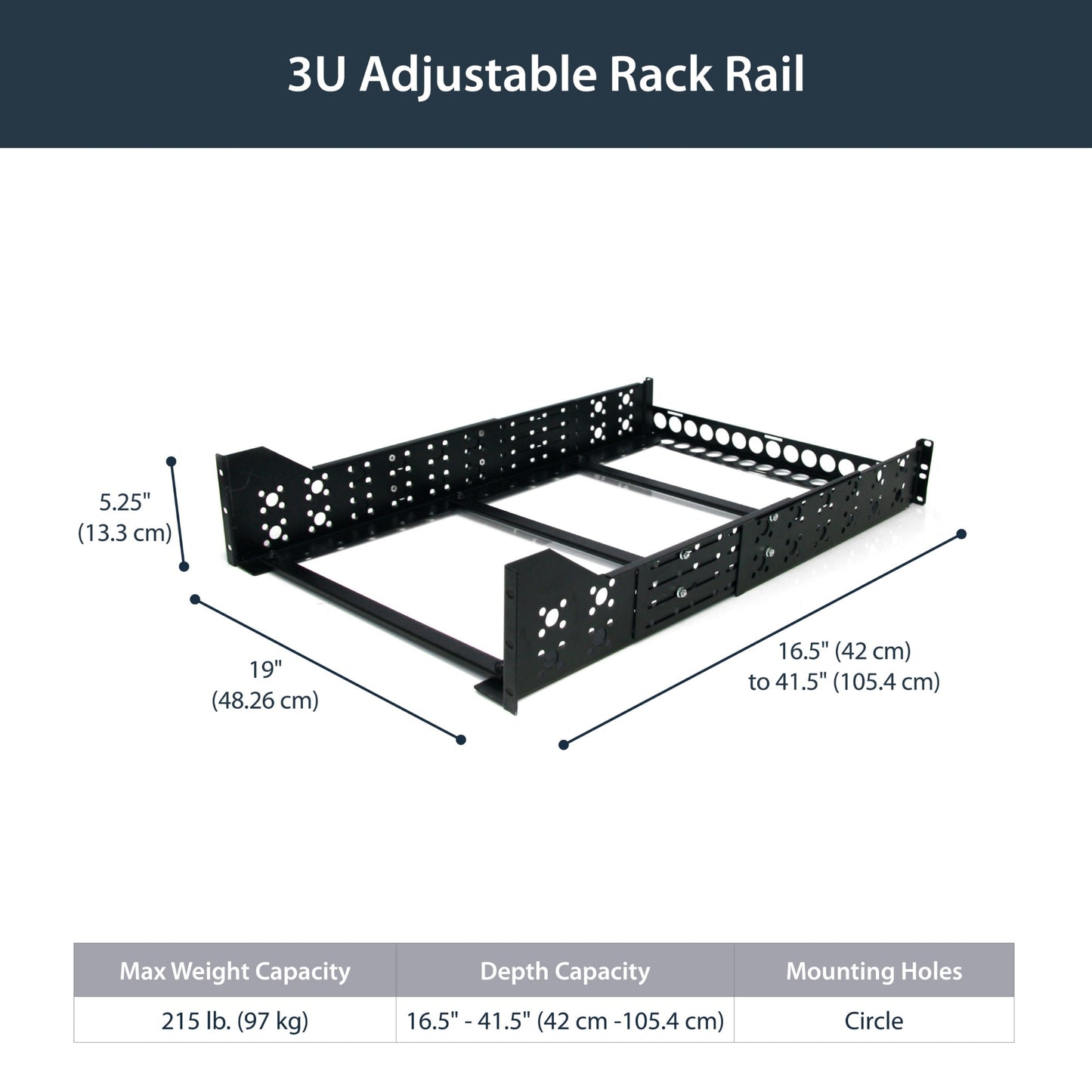 StarTech.com 3U Universal Server Rack Rails - Fixed Mounting Rails - 19" Adjustable