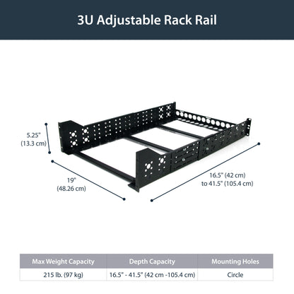 StarTech.com 3U Universal Server Rack Rails - Fixed Mounting Rails - 19" Adjustable