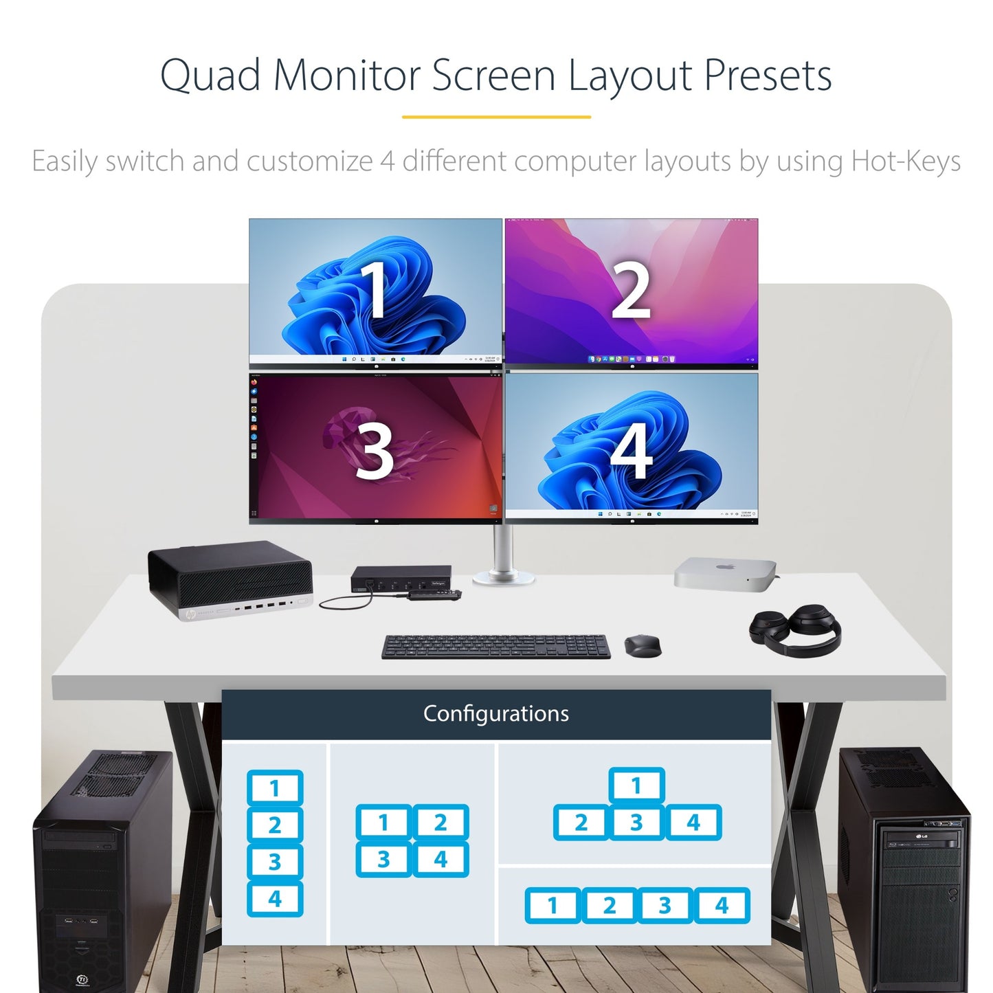 StarTech.com 4-Port KM Switch with Mouse Switching, USB Switch for Keyboard/Mouse