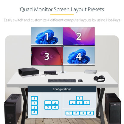 StarTech.com 4-Port KM Switch with Mouse Switching, USB Switch for Keyboard/Mouse