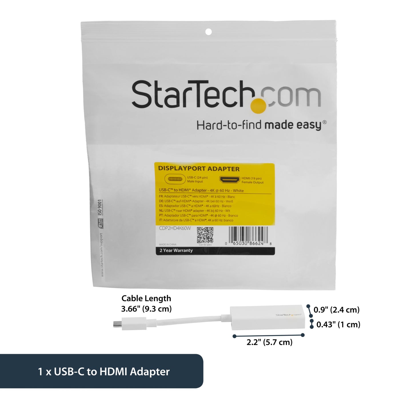 StarTech.com USB-C to HDMI Adapter - White - 4K 60Hz Hub