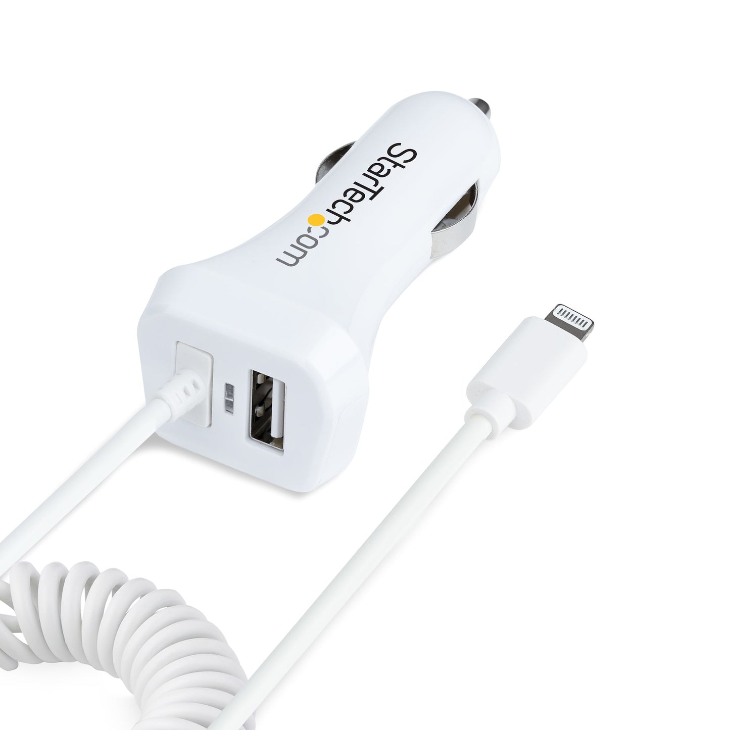 StarTech.com Lightning Car Charger with Coiled Cable, 1m Coiled Lightning Cable