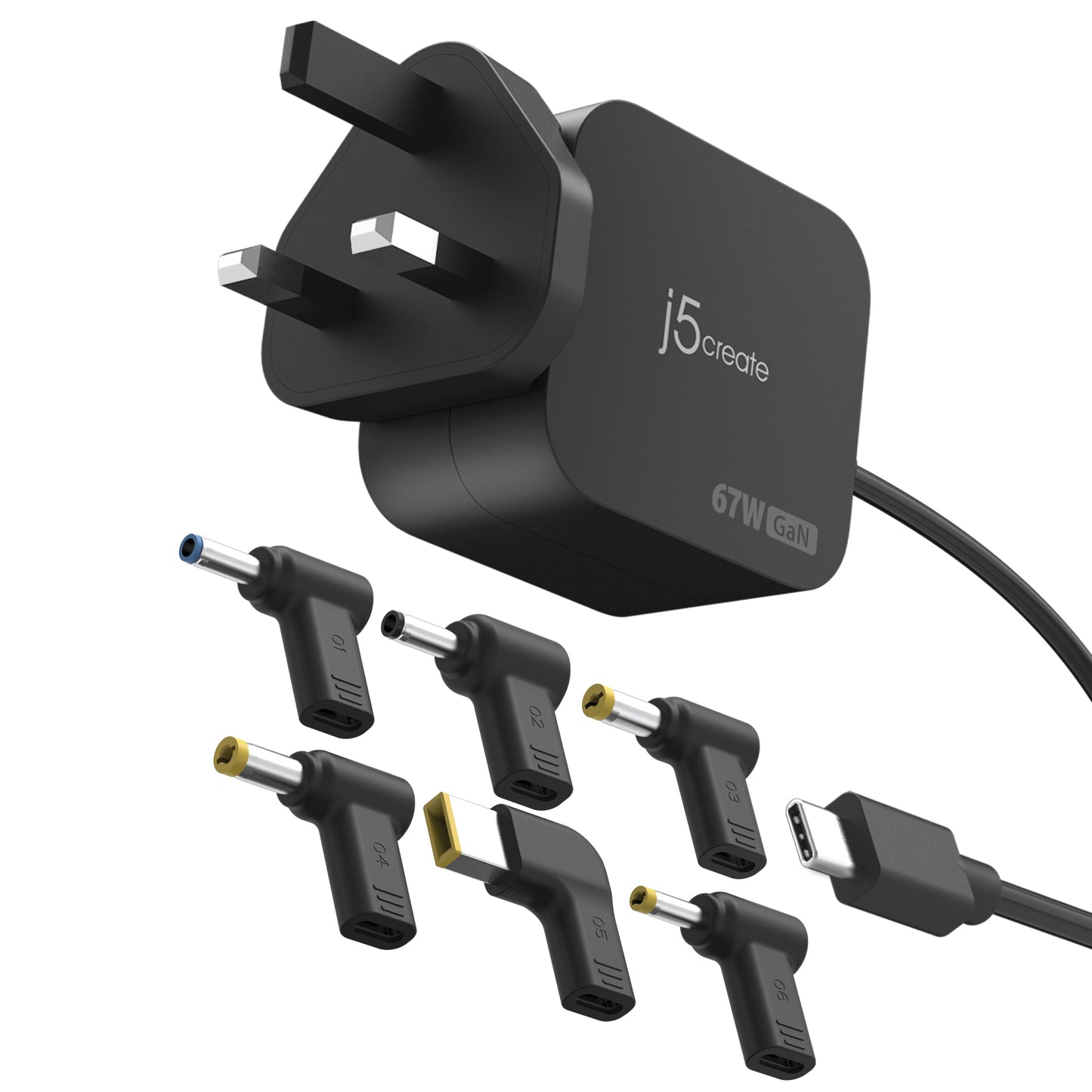 j5create JUP1565DC 67W GaN PD USB-C® Mini Charger with 6 Types of DC Connector-UK