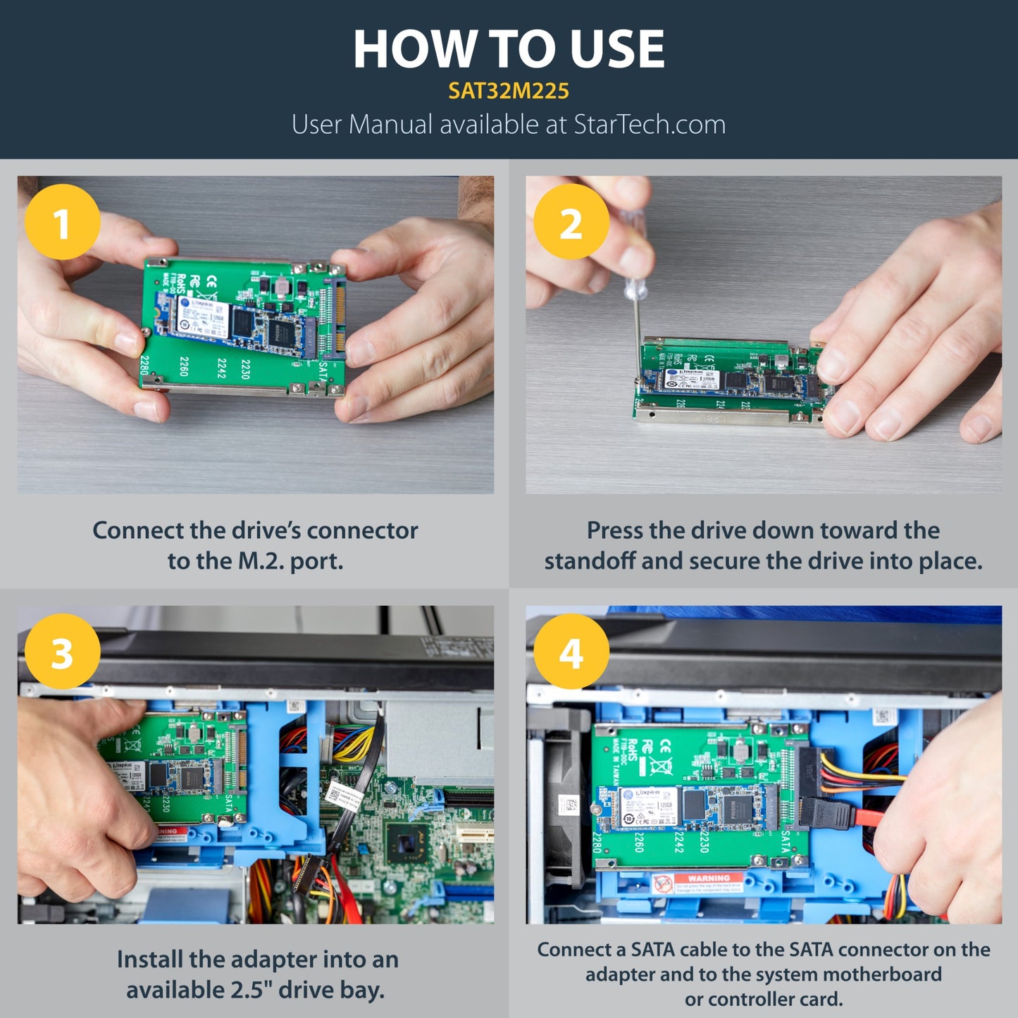 StarTech.com M.2 SATA SSD to 2.5in SATA Adapter, M.2 NGFF to SATA Converter Hub