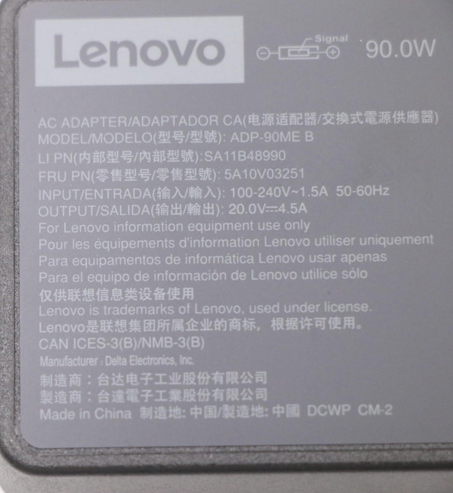 Lenovo 5A10V03251 power adapter/inverter Indoor 90 W Black Charger