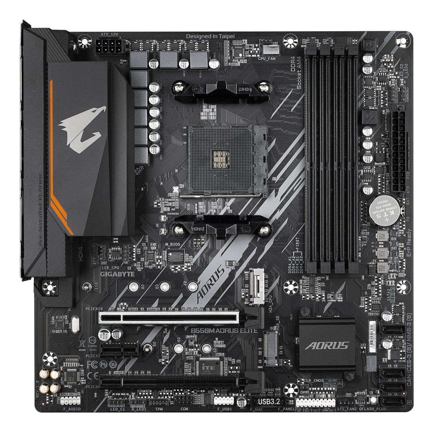 Gigabyte B550M AORUS ELITE Motherboard - AMD Ryzen 5000 CPUs, 5+3 Phases VRM, up to