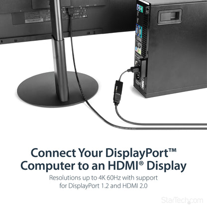 StarTech.com DisplayPort to HDMI Adapter - 4K 60Hz Active DP 1.4 to HDMI 2.0 Video Cable